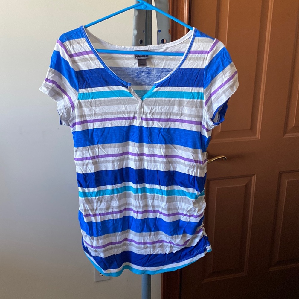 Oh baby by motherhood size L striped short sleeve top with cinched sides
